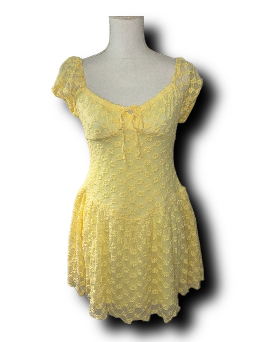 NWT Thirty/Thirty Butter Yellow Floral Embroidered Lace Mini Dress Cottagecore